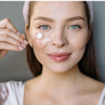 Close up woman skincare